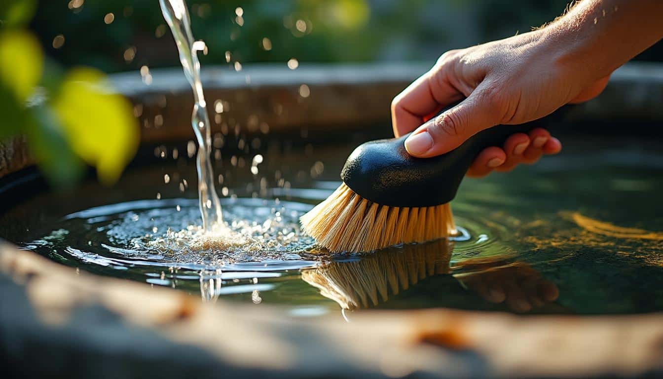 Nettoyage du bassin : éliminer le biofilm des parois à la brosse