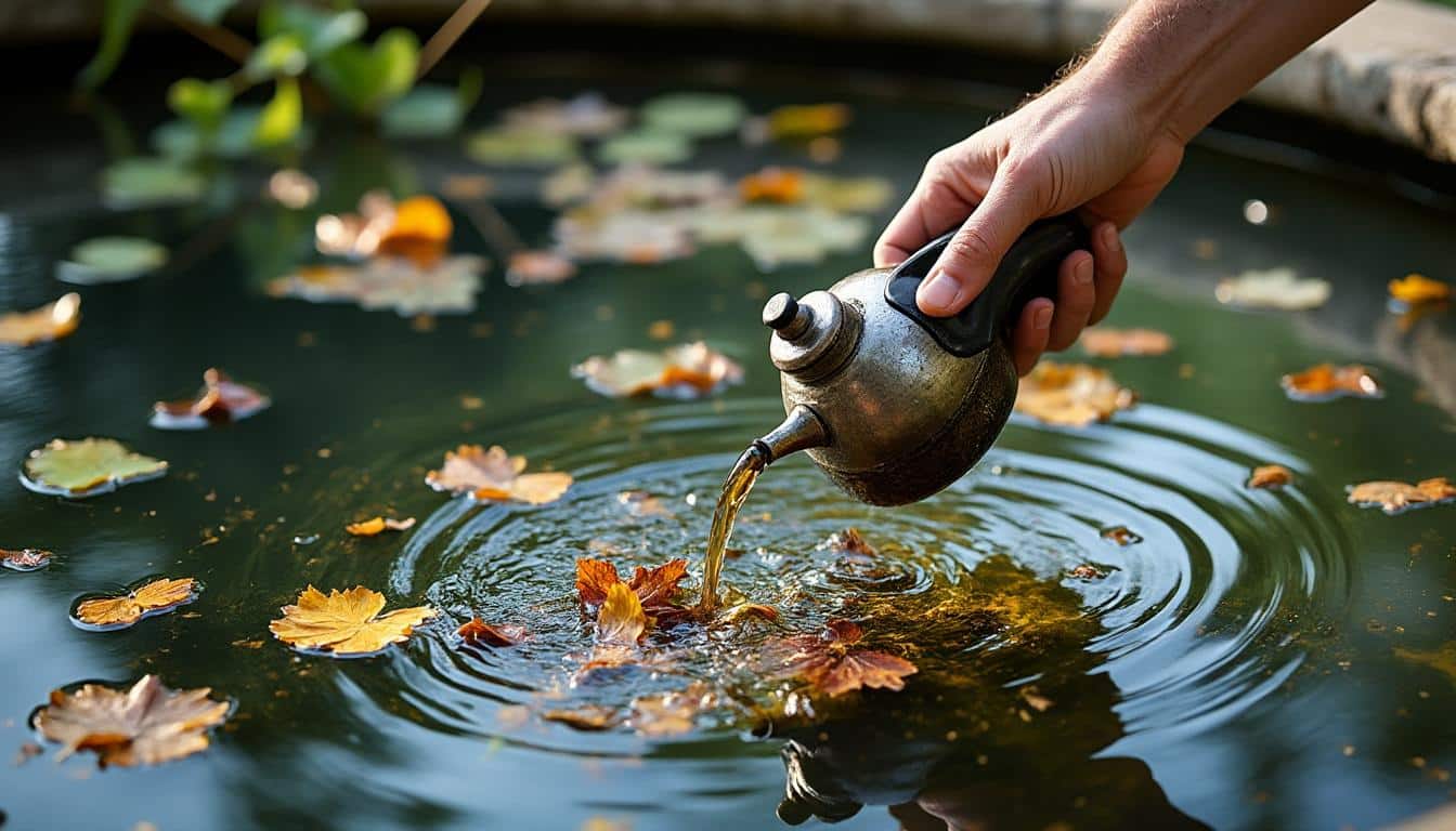 Nettoyage du bassin des débris en surface avec une épuisette efficace